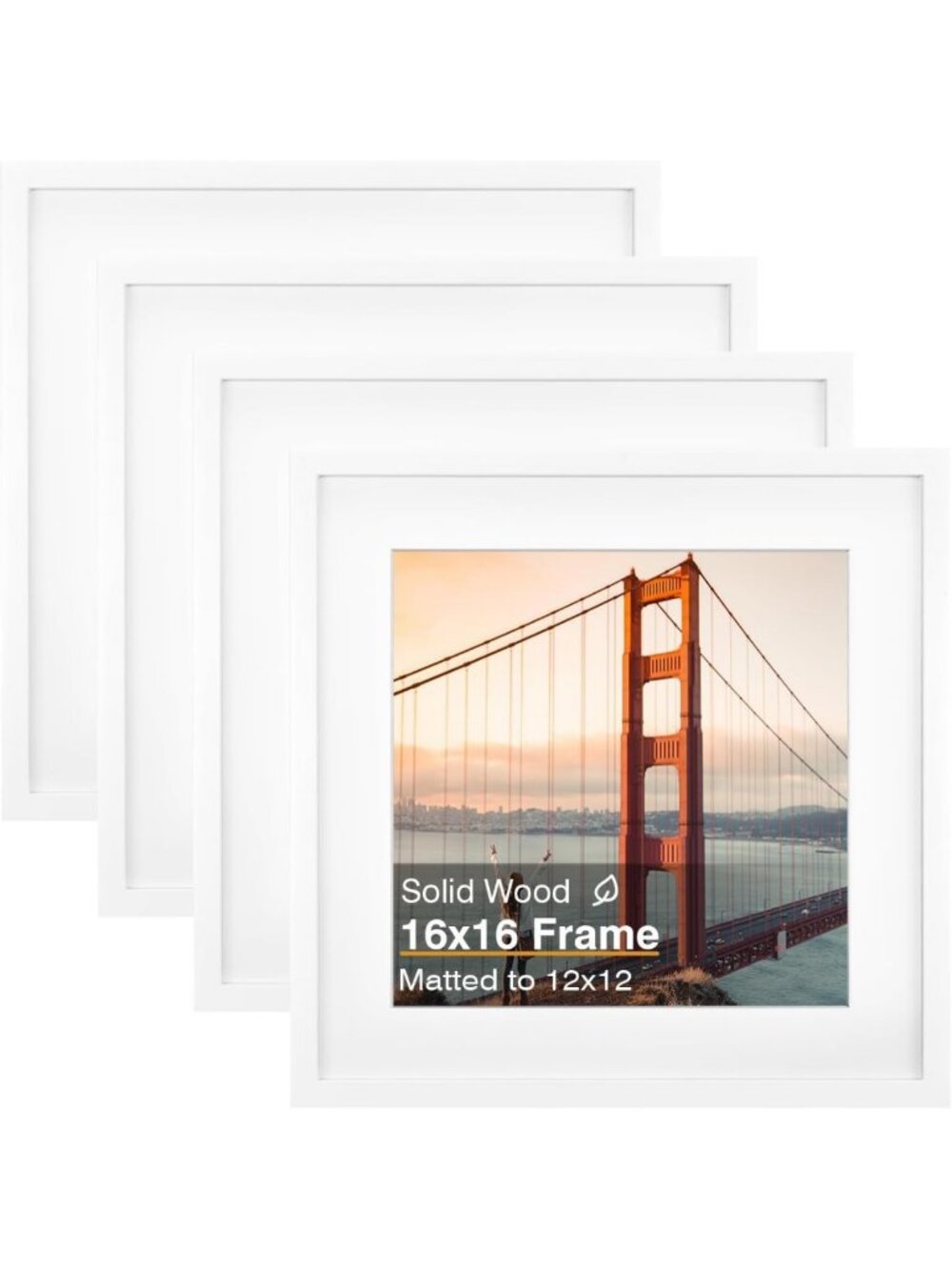 Set of 4 White Solid Wood 16x16 Square Picture Frames - Home Decor Essentials